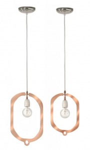 Collection Jewels, Hind Rabii, 45 x 35 x 150 cm, ampoule led et anneaux en métal finition cuivre, à partir de 372 €. www.hindrabii.net